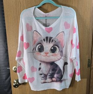 Pomelo Paris NWT Hearts & Cat Print Dolman Blouse